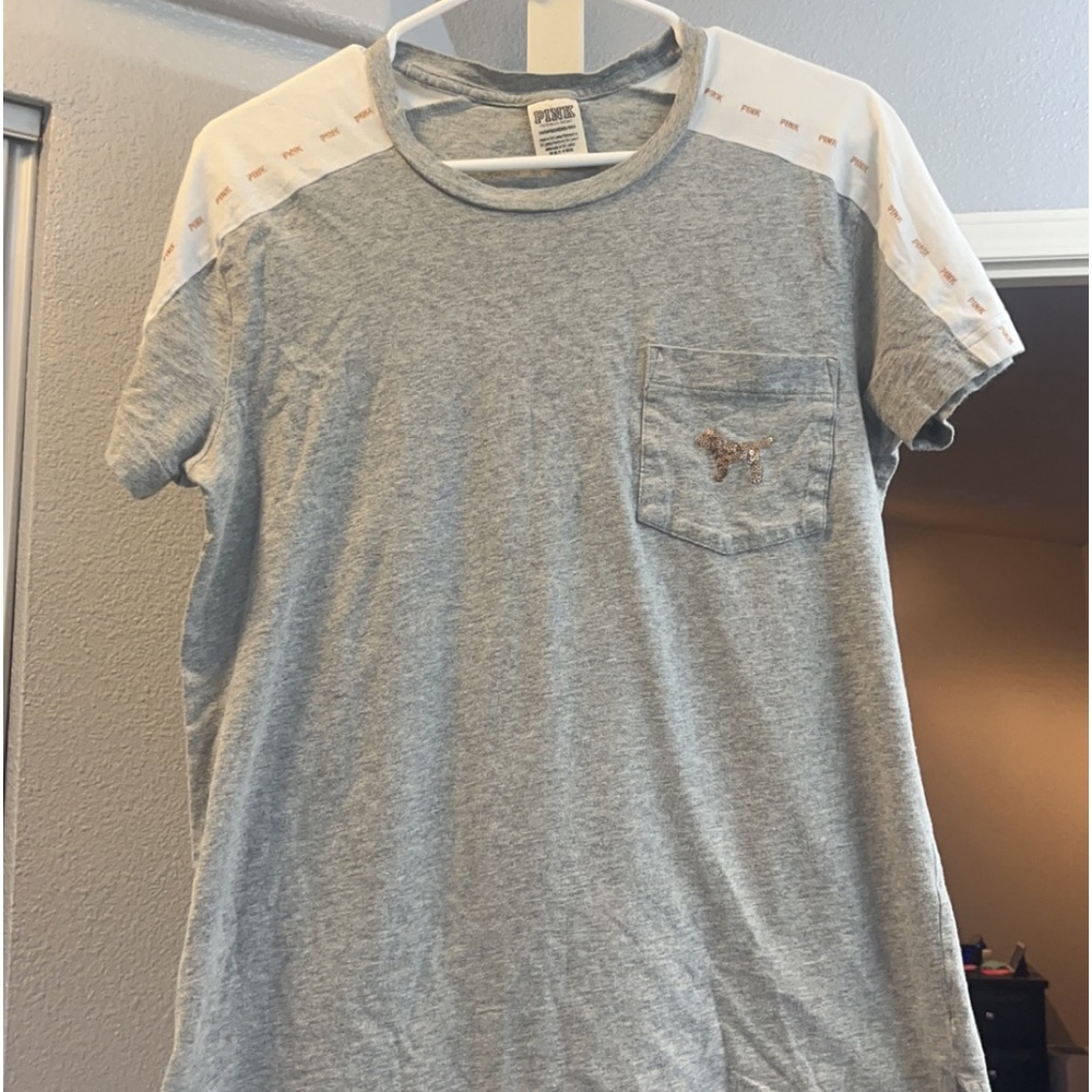Women’s Pink by Victoria Secret Short Sleeve Shirt, grey, white, and rose gold